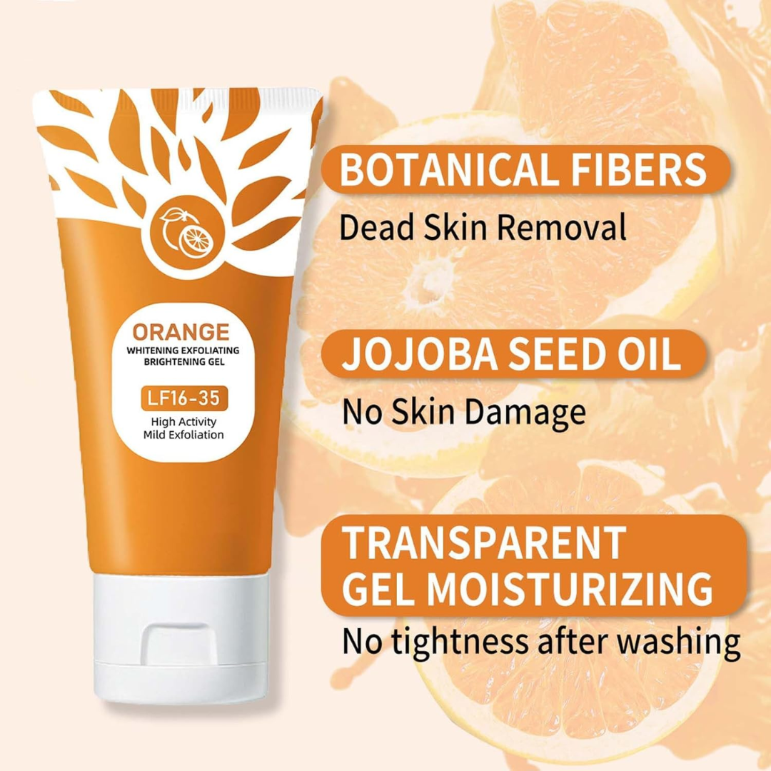Orange Exfoliating Gel with Botanical Fibers & Jojoba Oil - Gentle Deep Cleansing for Face & Body