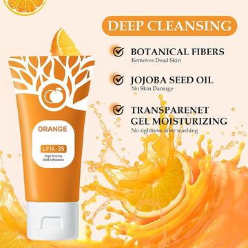 Orange Exfoliating Gel with Botanical Fibers & Jojoba Oil - Gentle Deep Cleansing for Face & Body