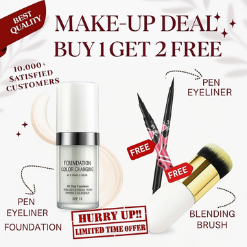 Flawless Make-up Deal - Buy Color changing foundation & Get 36H waterproof eyeliner and blending brush FREE